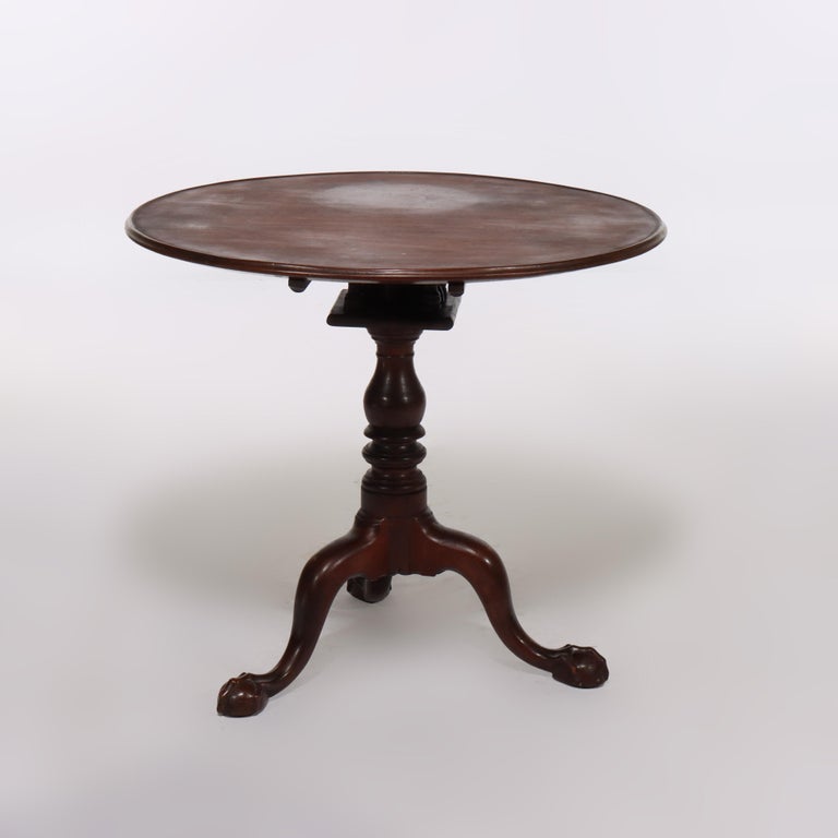 Antique Chippendale Carved Mahogany Tilt Top Table 19thC