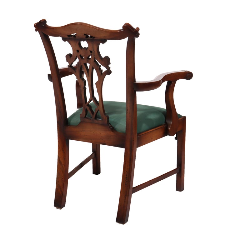 Eight Antique Chippendale Carved Mahogany Ribbon Back Dining Chairs