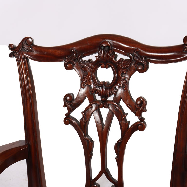 Eight Antique Chippendale Carved Mahogany Ribbon Back Dining Chairs