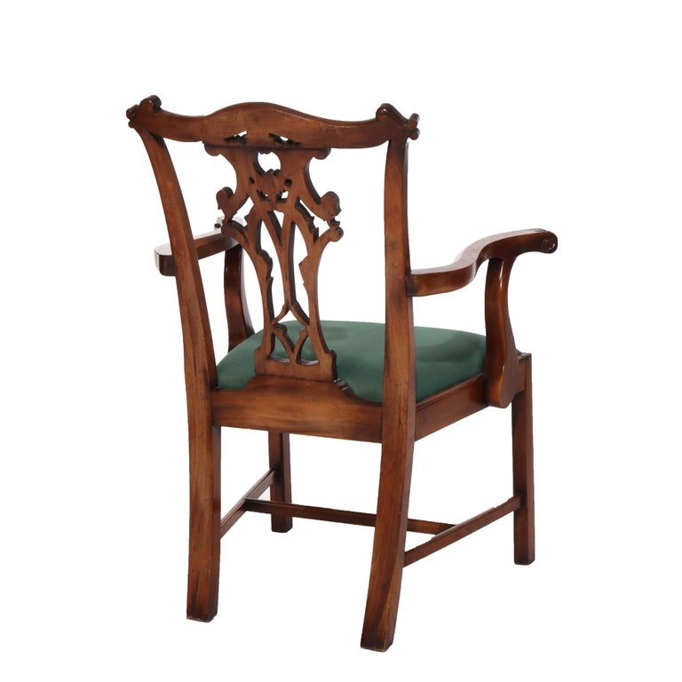 Eight Antique Chippendale Carved Mahogany Ribbon Back Dining Chairs