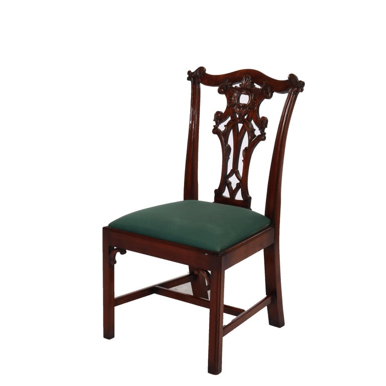 Eight Antique Chippendale Carved Mahogany Ribbon Back Dining Chairs