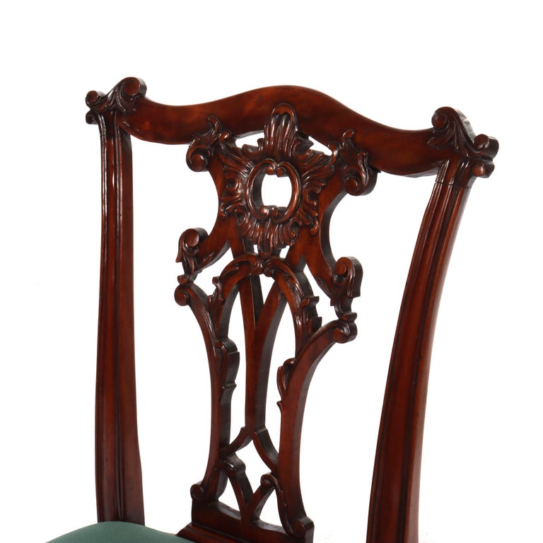 Eight Antique Chippendale Carved Mahogany Ribbon Back Dining Chairs