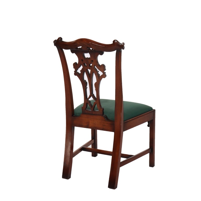 Eight Antique Chippendale Carved Mahogany Ribbon Back Dining Chairs