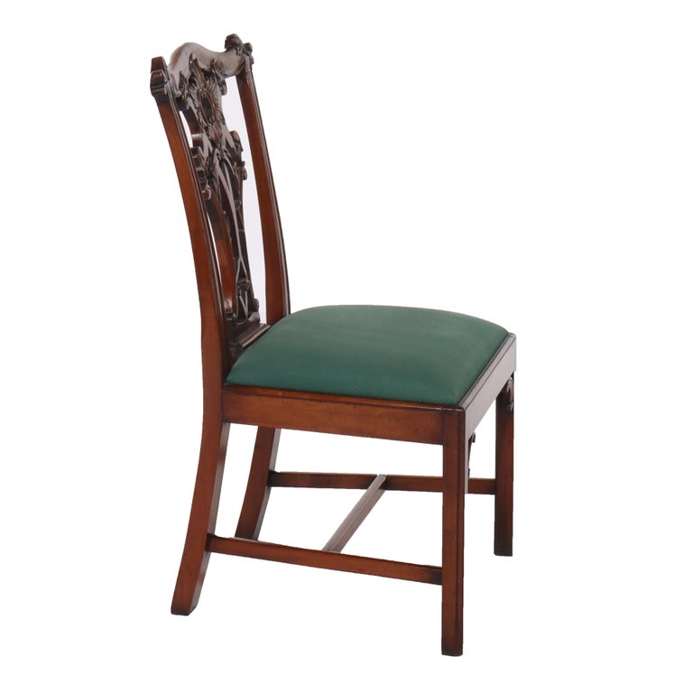 Eight Antique Chippendale Carved Mahogany Ribbon Back Dining Chairs