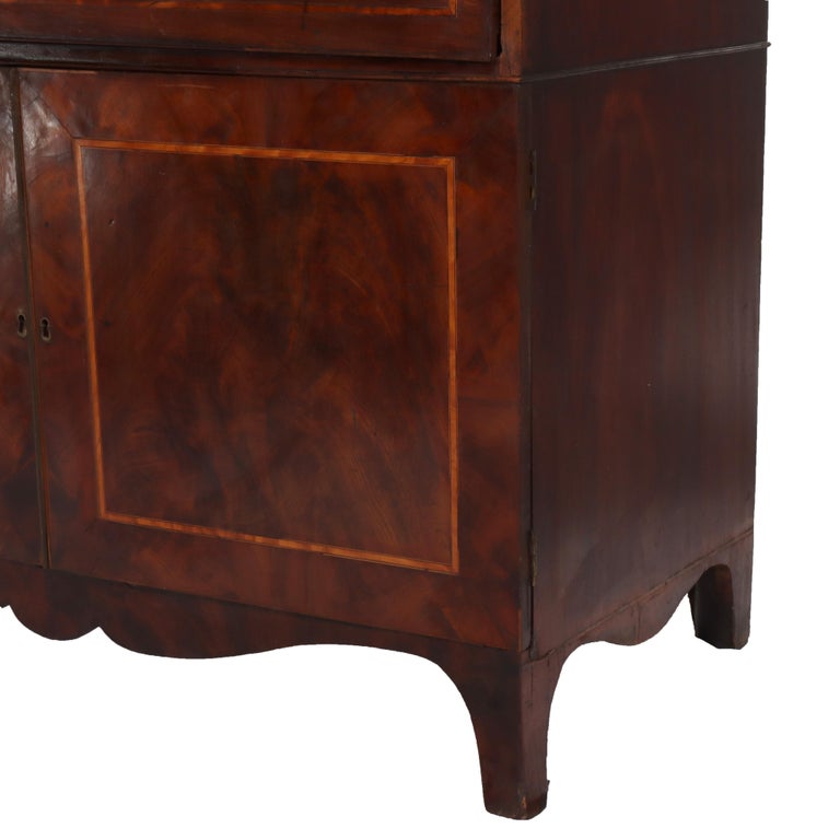 Antique Federal Flame Mahogany Secretary Unsigned 19thC