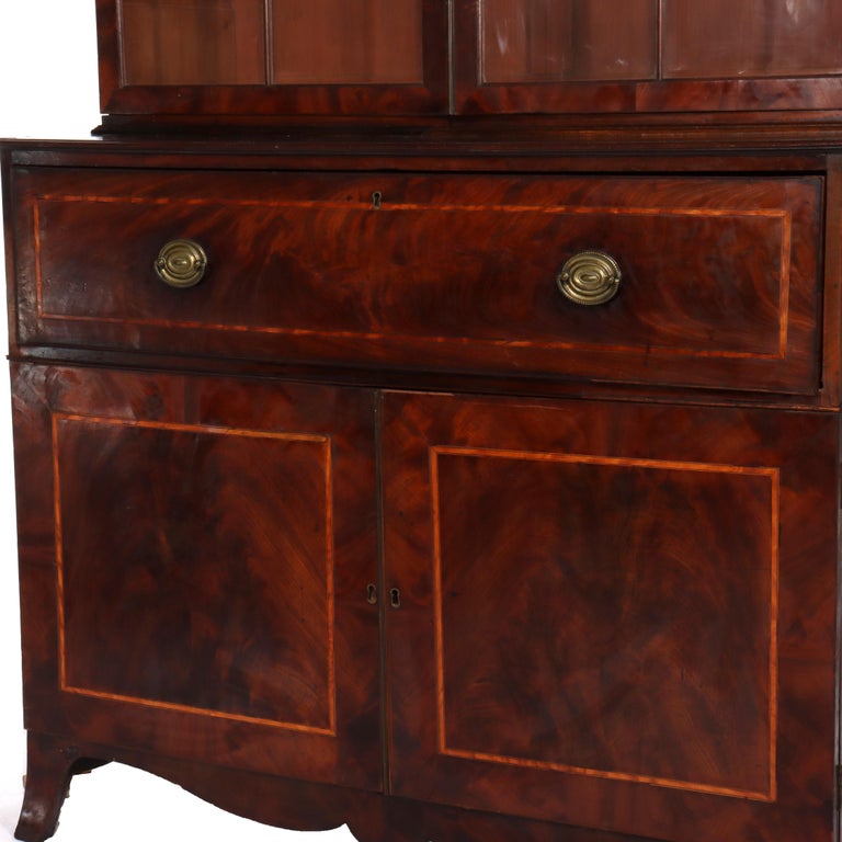Antique Federal Flame Mahogany Secretary Unsigned 19thC