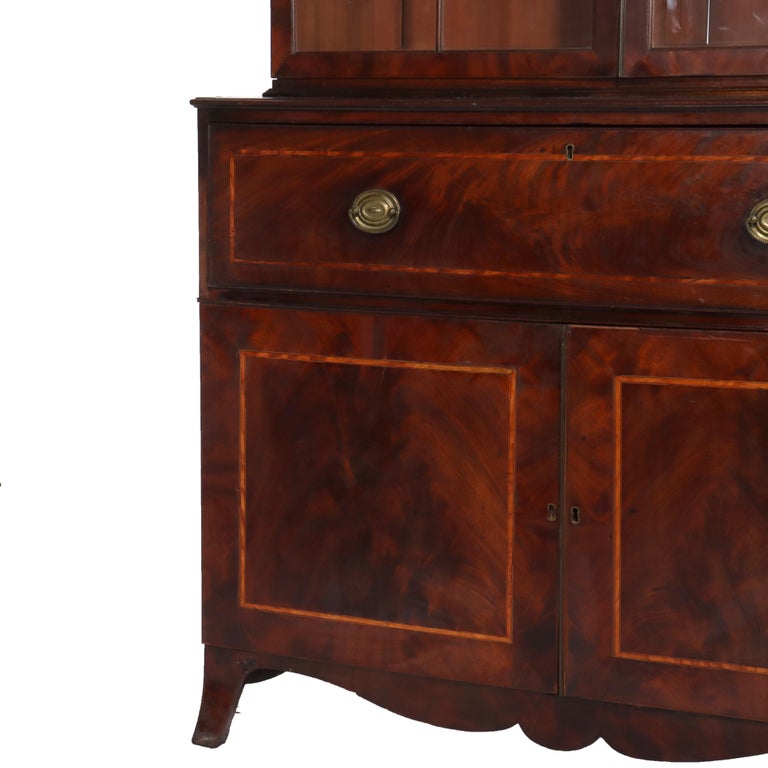 Antique Federal Flame Mahogany Secretary Unsigned 19thC