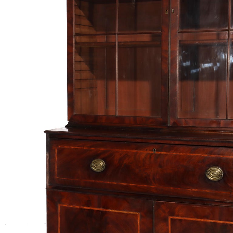 Antique Federal Flame Mahogany Secretary Unsigned 19thC