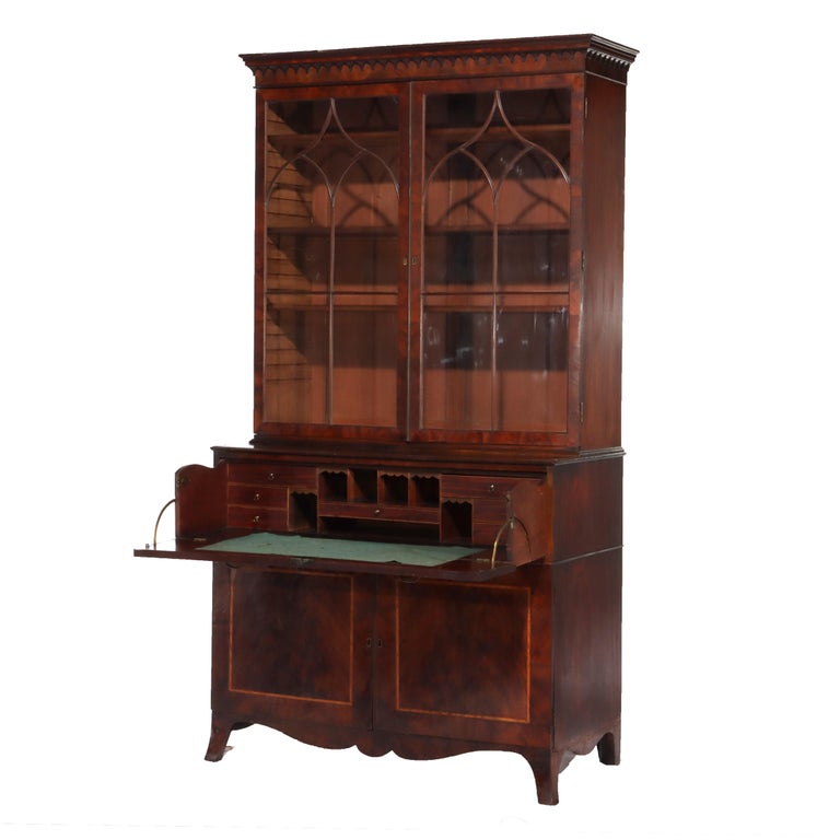 Antique Federal Flame Mahogany Secretary Unsigned 19thC