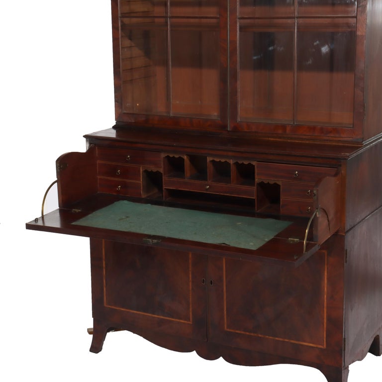 Antique Federal Flame Mahogany Secretary Unsigned 19thC