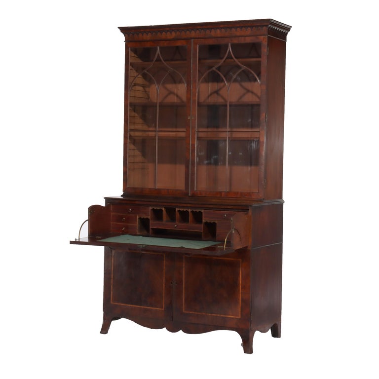 Antique Federal Flame Mahogany Secretary Unsigned 19thC