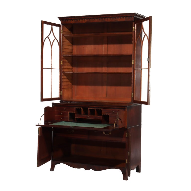 Antique Federal Flame Mahogany Secretary Unsigned 19thC