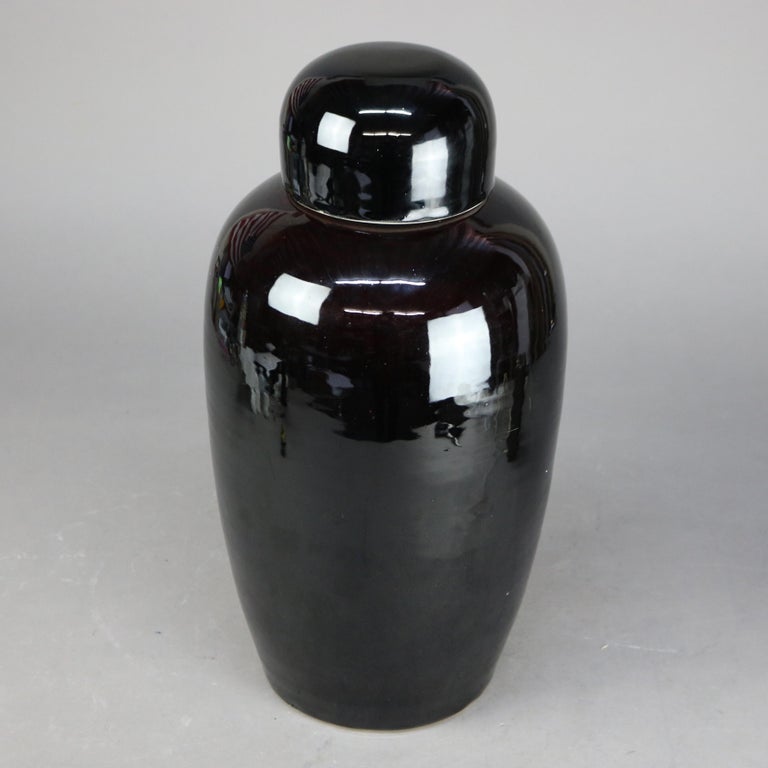 Large Antique Chinese High Glaze Black Pottery Temple Jar C1930