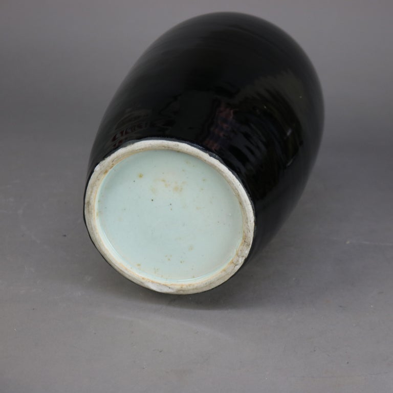 Large Antique Chinese High Glaze Black Pottery Temple Jar C1930