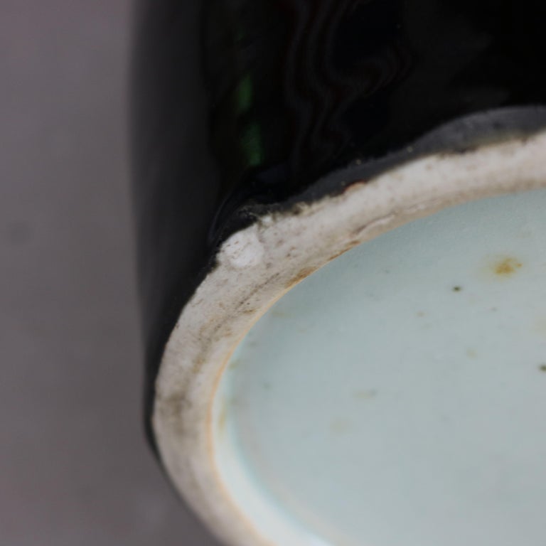 Large Antique Chinese High Glaze Black Pottery Temple Jar C1930
