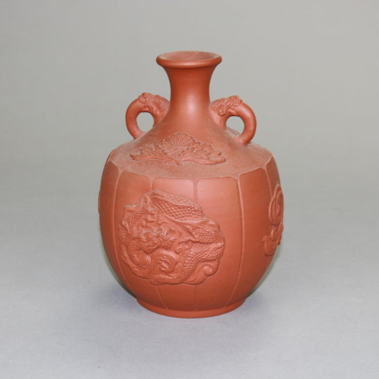 Japanese Embossed Terra Cotta Vase with Dragon C1930