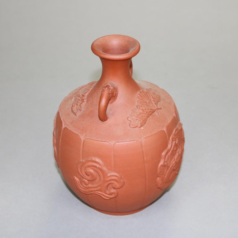 Japanese Embossed Terra Cotta Vase with Dragon C1930