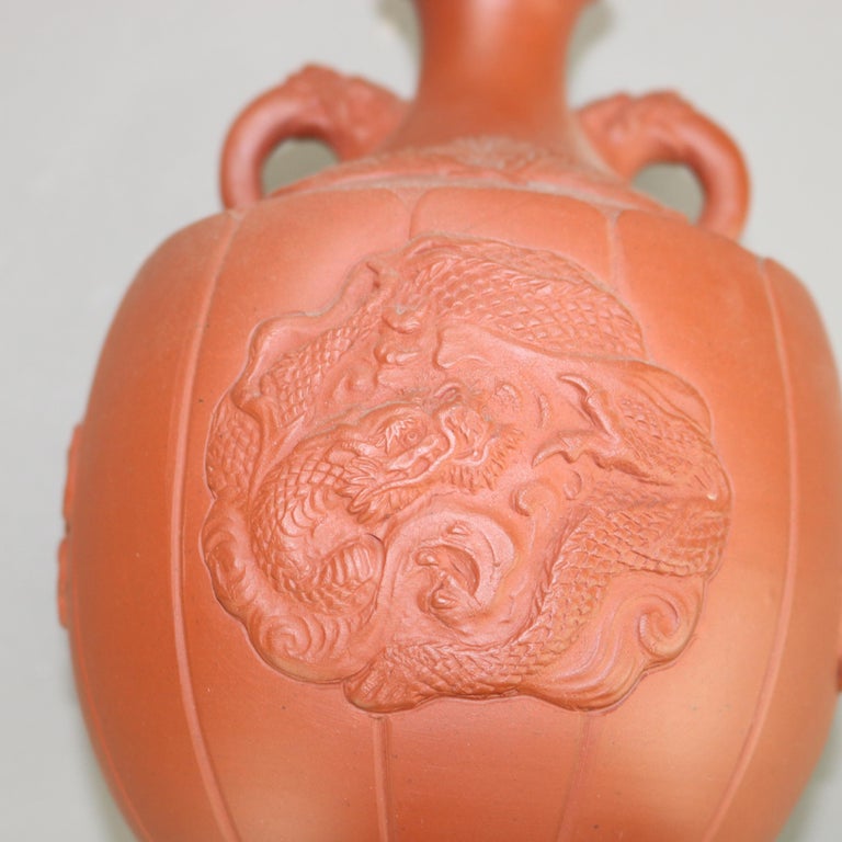 Japanese Embossed Terra Cotta Vase with Dragon C1930