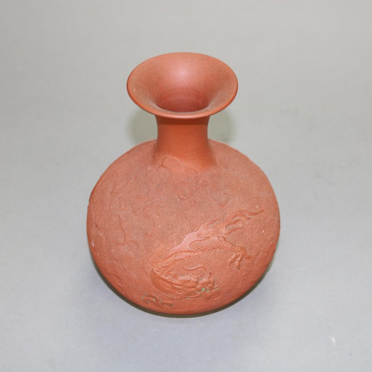 Japanese Embossed Terra Cotta Vase with Dragon C1930