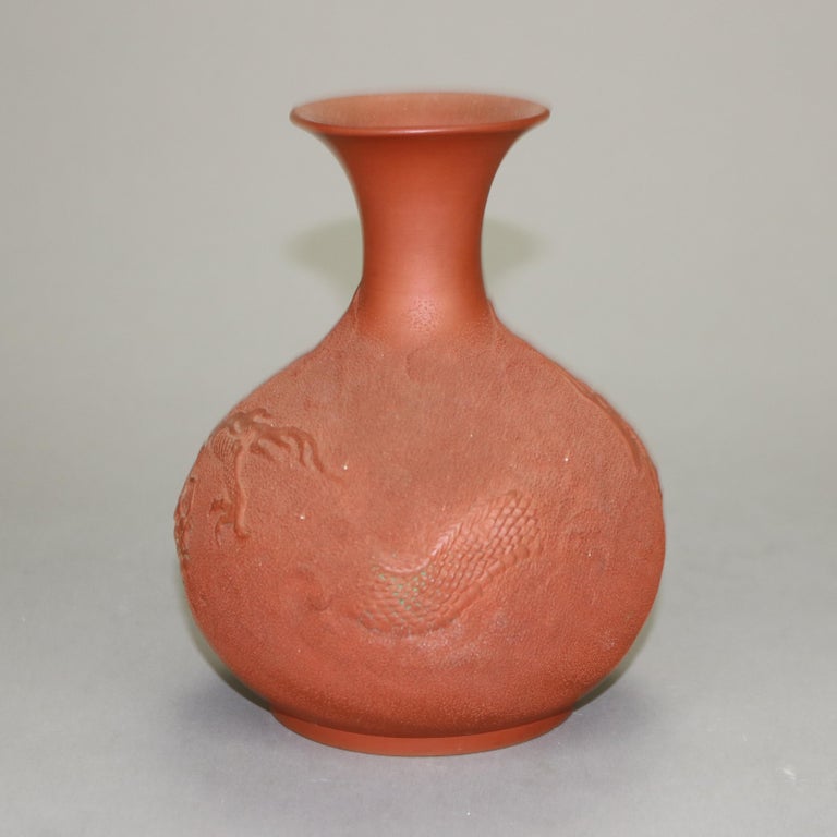 Japanese Embossed Terra Cotta Vase with Dragon C1930