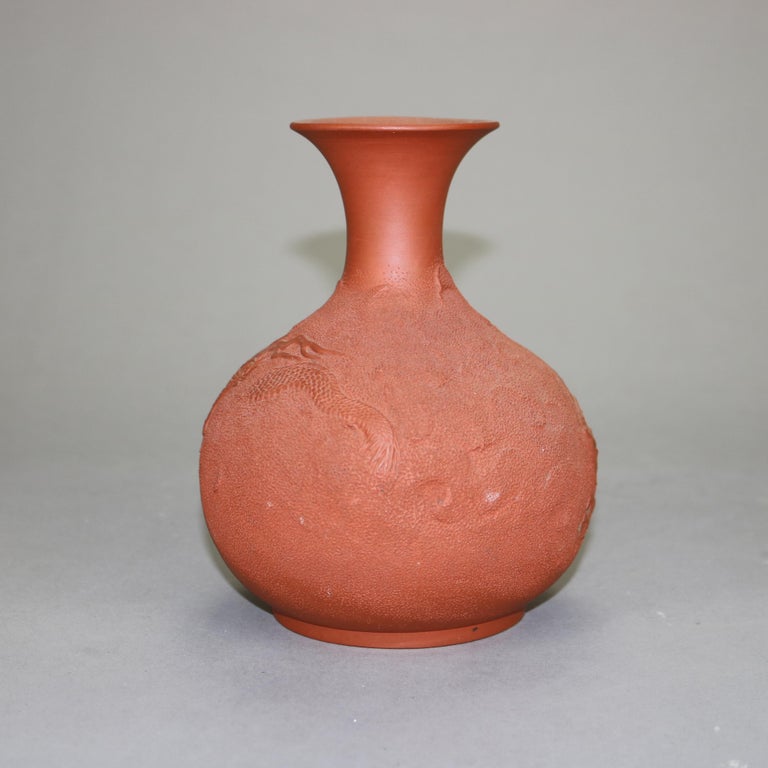 Japanese Embossed Terra Cotta Vase with Dragon C1930