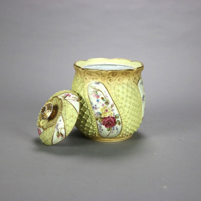 Antique German Rudolstadt Floral & Gilt Hand Painted Porcelain Biscuit Jar c1890