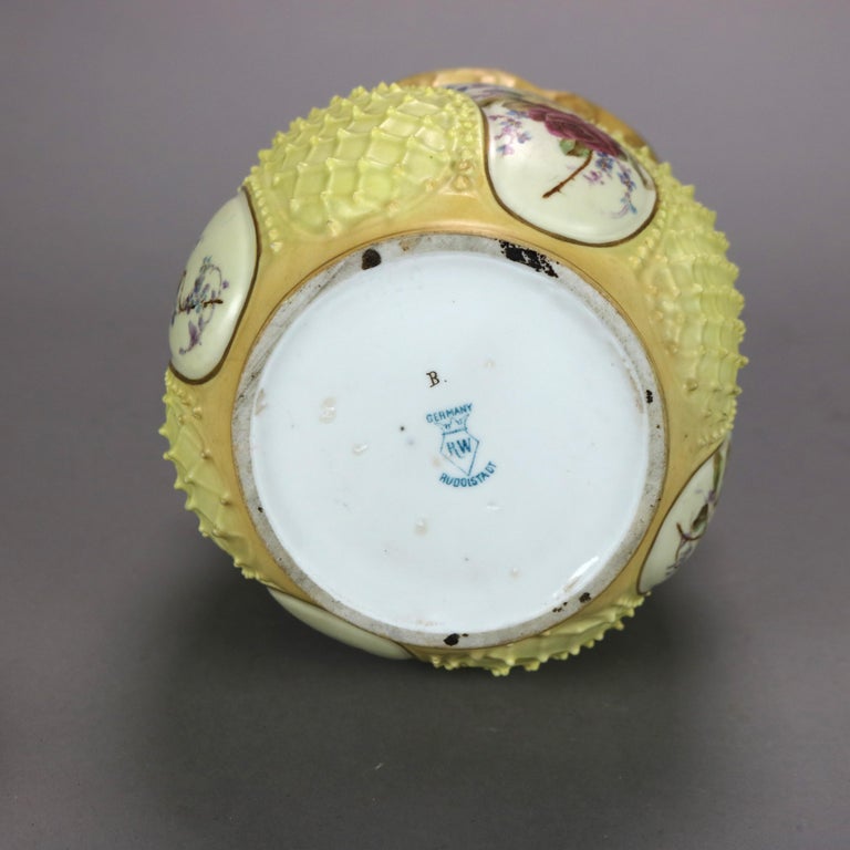 Antique German Rudolstadt Floral & Gilt Hand Painted Porcelain Biscuit Jar c1890