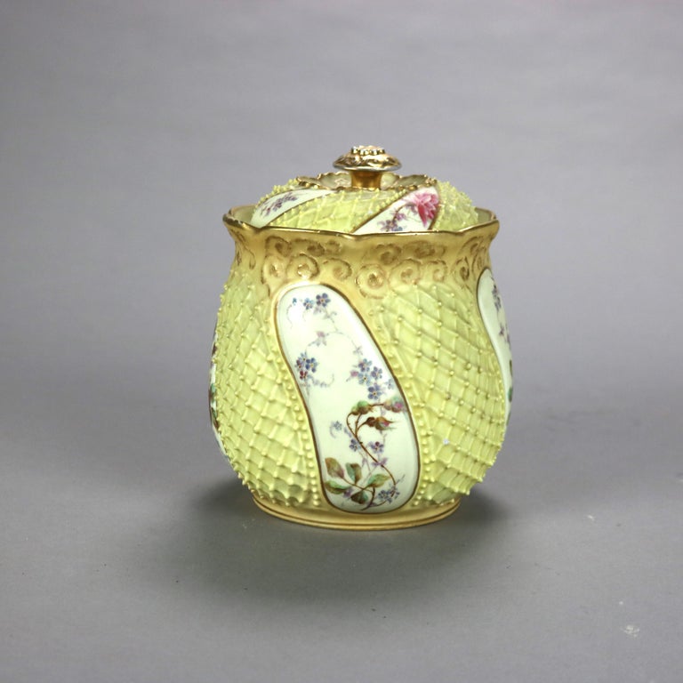 Antique German Rudolstadt Floral & Gilt Hand Painted Porcelain Biscuit Jar c1890