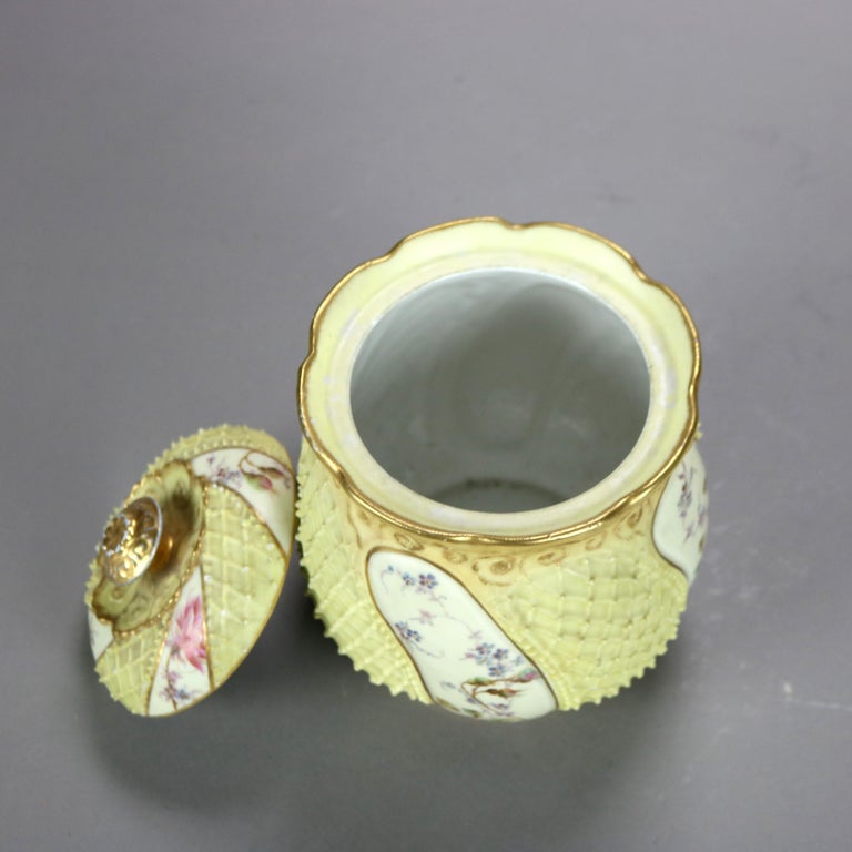 Antique German Rudolstadt Floral & Gilt Hand Painted Porcelain Biscuit Jar c1890