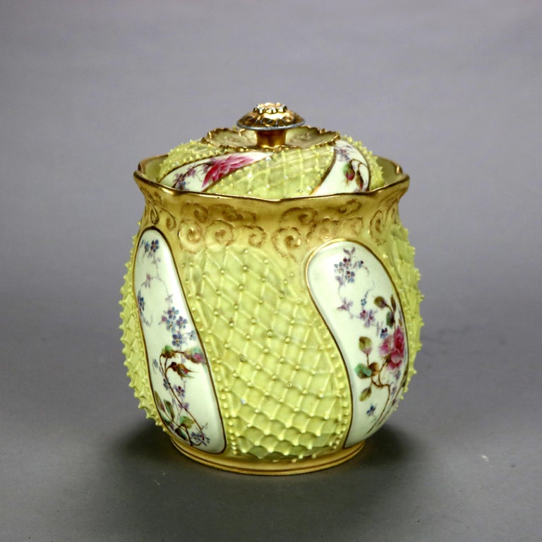 Antique German Rudolstadt Floral & Gilt Hand Painted Porcelain Biscuit Jar c1890