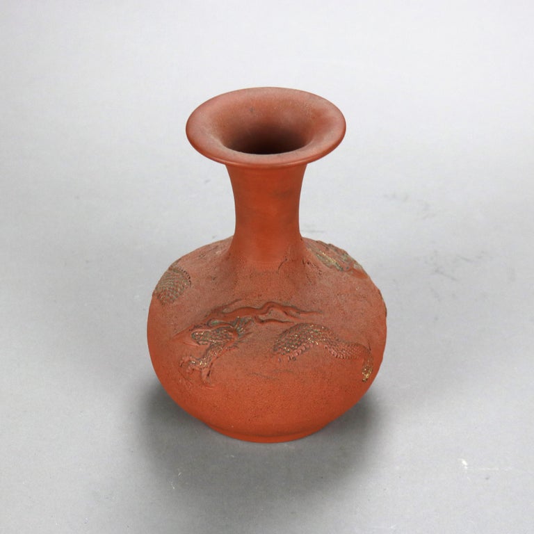 Japanese Embossed Terra Cotta Vase with Dragon C1930