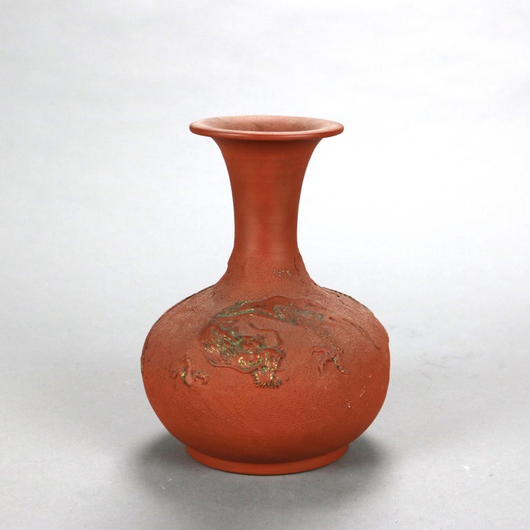Japanese Embossed Terra Cotta Vase with Dragon C1930