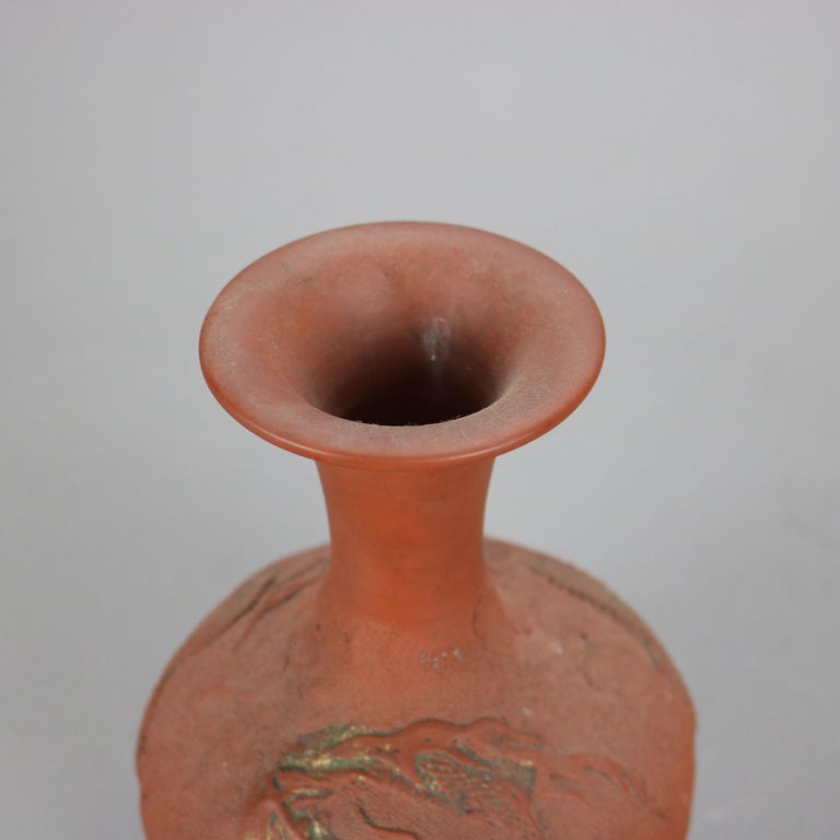 Japanese Embossed Terra Cotta Vase with Dragon C1930
