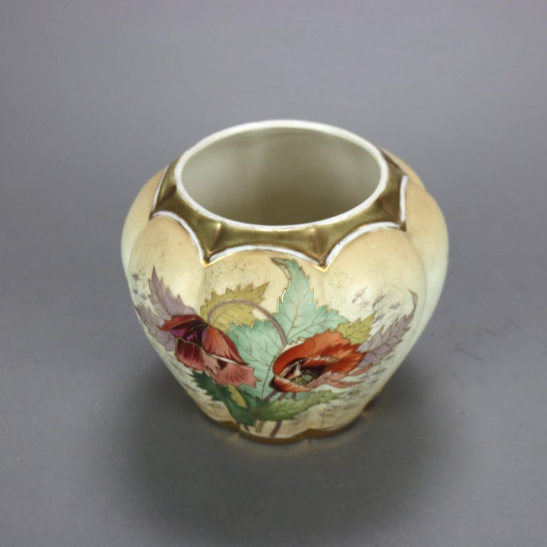 Antique Art Nouveau Austrian RH Porcelain Floral & Gilt Hand Painted Melon Vase