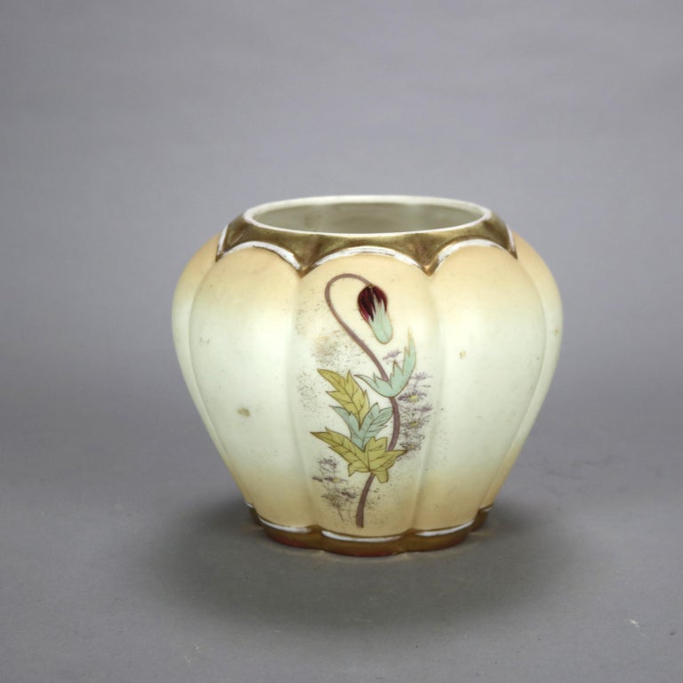 Antique Art Nouveau Austrian RH Porcelain Floral & Gilt Hand Painted Melon Vase