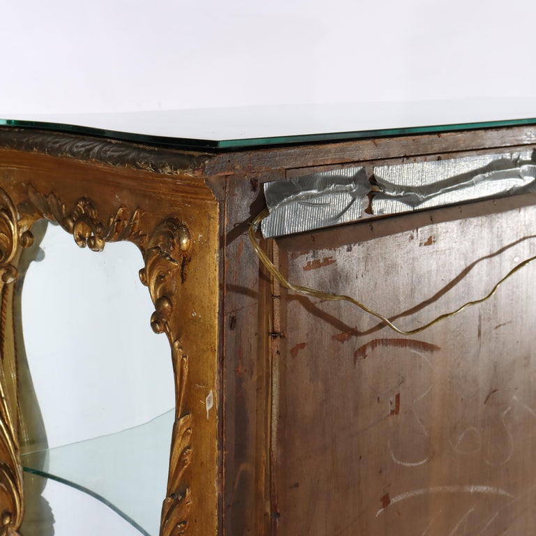 Antique French Louis XIV Style Rococo Figural & Floral Carved Gilt Wood Vitrine