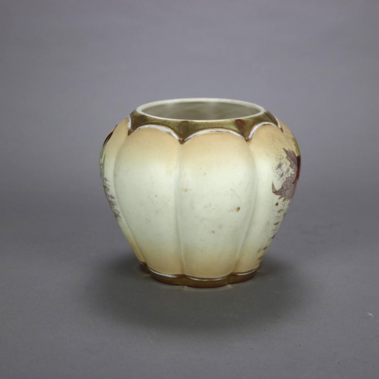 Antique Art Nouveau Austrian RH Porcelain Floral & Gilt Hand Painted Melon Vase