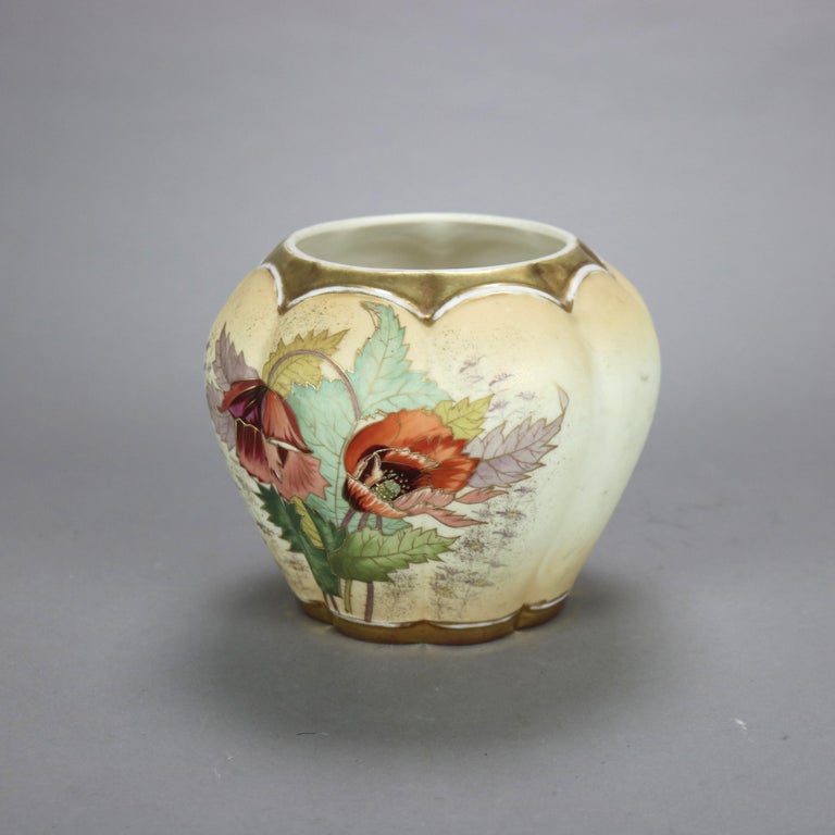Antique Art Nouveau Austrian RH Porcelain Floral & Gilt Hand Painted Melon Vase