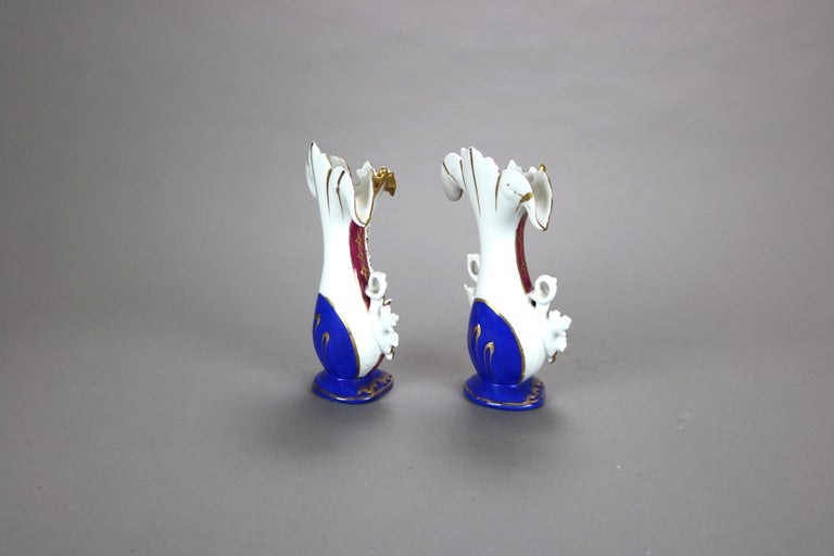 Pair of Antique Old Paris Floral & Gilt Hand Painted Porcelain Spill Vases C1880