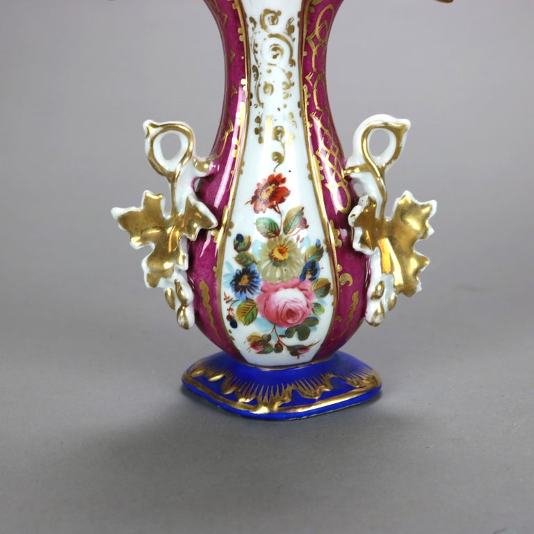 Pair of Antique Old Paris Floral & Gilt Hand Painted Porcelain Spill Vases C1880