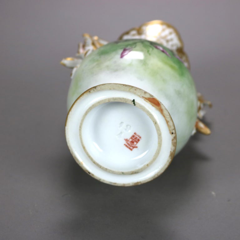 Antique French Limoges Morning Glory Floral & Gilt Hand Painted Porcelain Vase