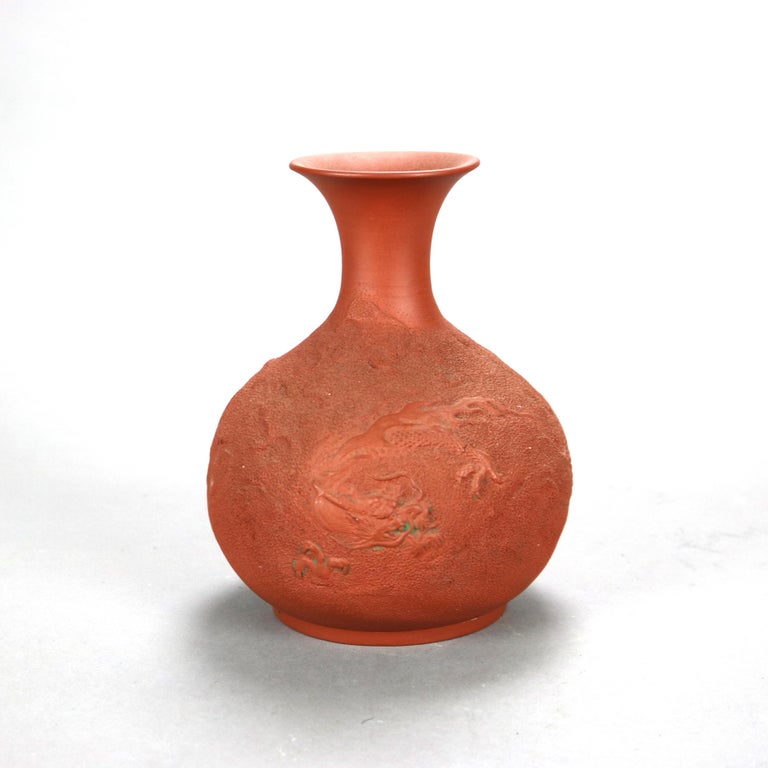 Japanese Embossed Terra Cotta Vase with Dragon C1930