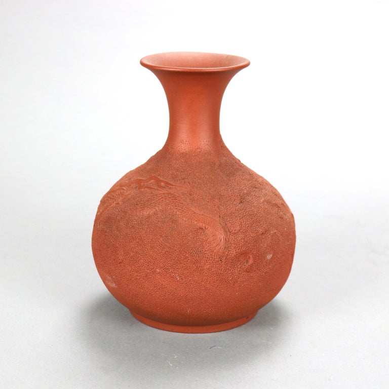 Japanese Embossed Terra Cotta Vase with Dragon C1930