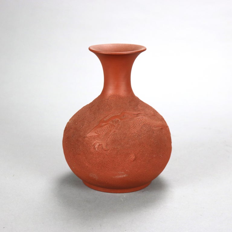 Japanese Embossed Terra Cotta Vase with Dragon C1930