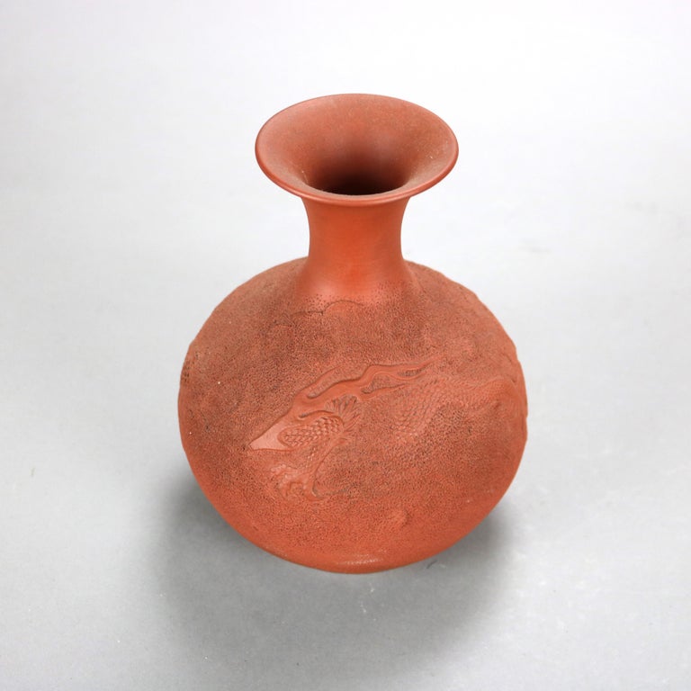 Japanese Embossed Terra Cotta Vase with Dragon C1930