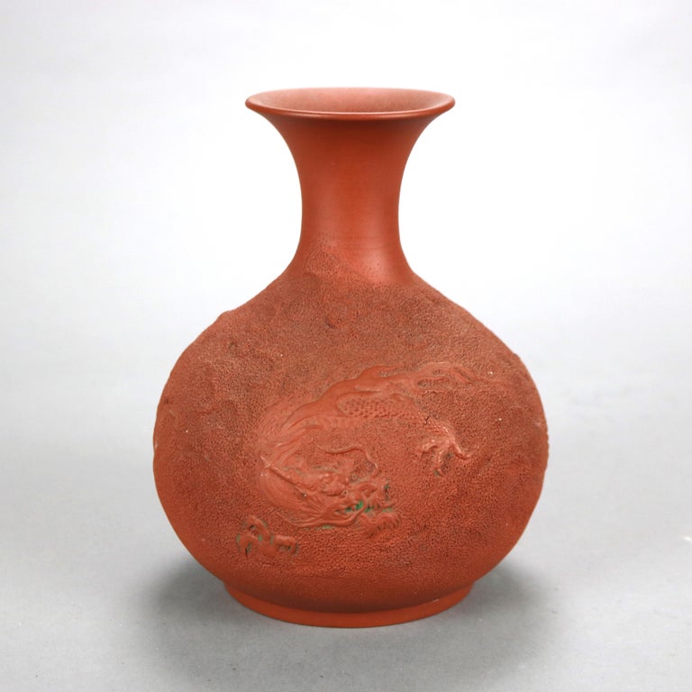 Japanese Embossed Terra Cotta Vase with Dragon C1930