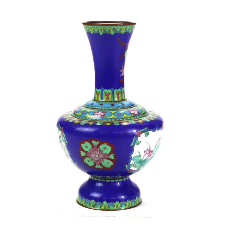 Antique Cloisonne Vase with Landscape Scene & Floral Elements C1920