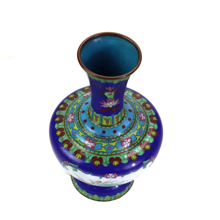 Antique Cloisonne Vase with Landscape Scene & Floral Elements C1920