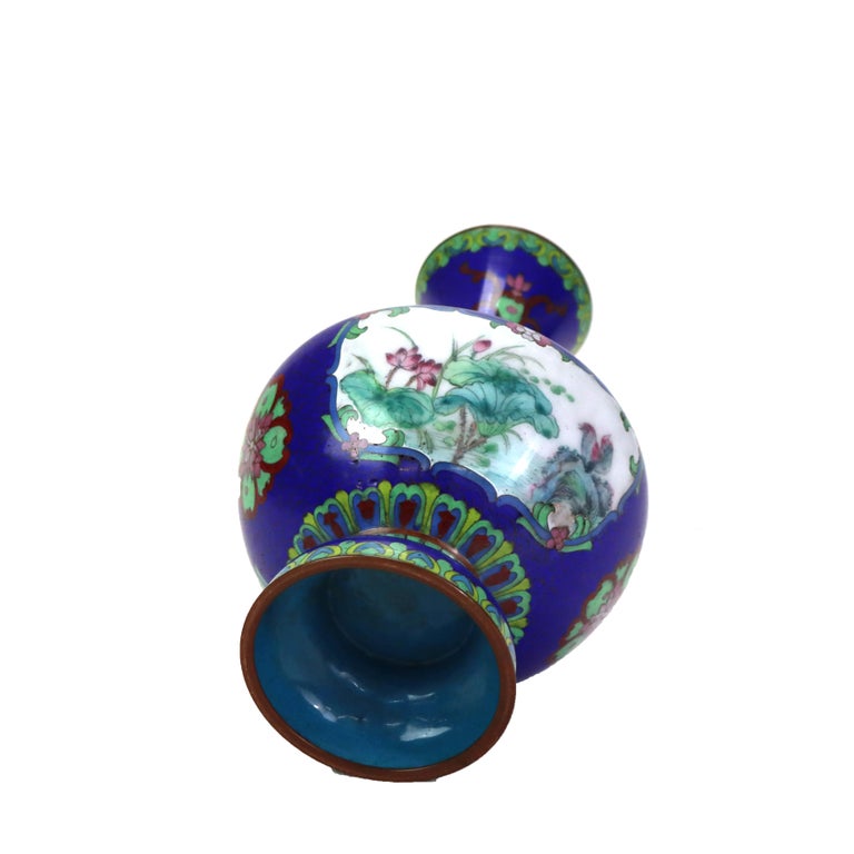 Antique Cloisonne Vase with Landscape Scene & Floral Elements C1920