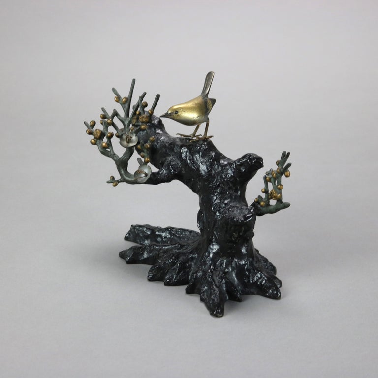 Antique Bronze Sculpture of a Tree & Bird C1900